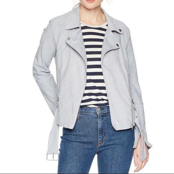 Lysse Jackets & Blazers - Lysse Womens Cory Faux Suede Moto Jacket Light Blue Asymmetric Zip size Medium